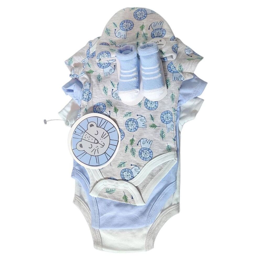 Little Beginnings Blue and Gray Boy's Set with Hat and Socks NWT Size 0-3 Months
